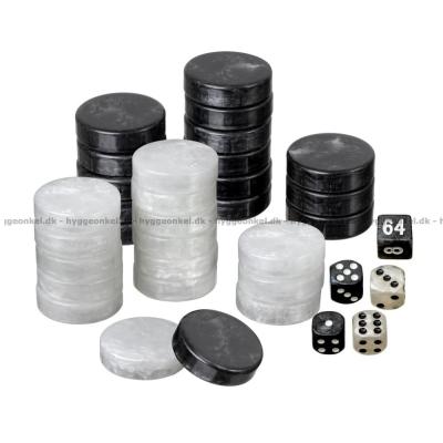 Backgammon: Ekstra brikker 34 mm (svarte og hvite)